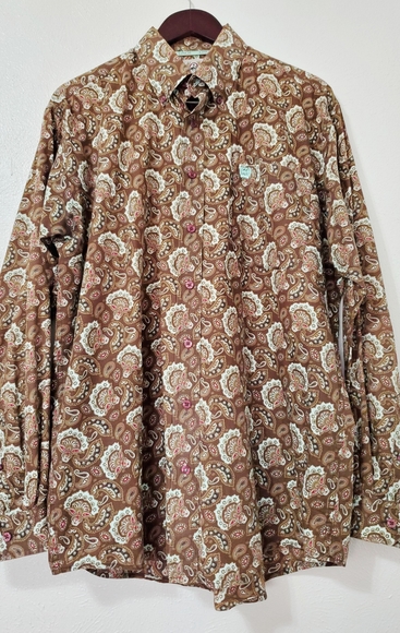 Cinch Other - Cinch Men's Brown Paisley Print Shirt Size Med